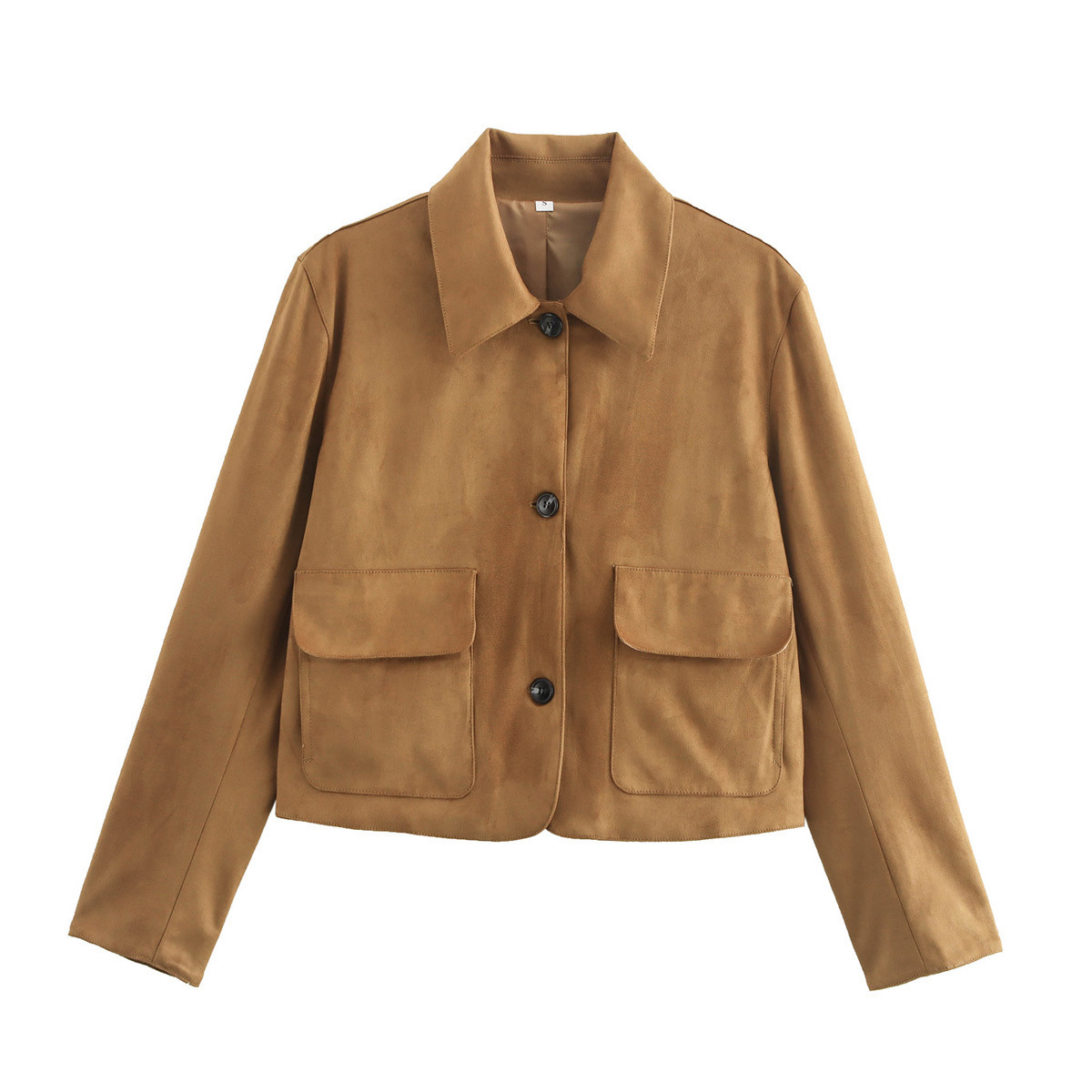 Women's Faux Suede Collared Long Sleeve Jacket