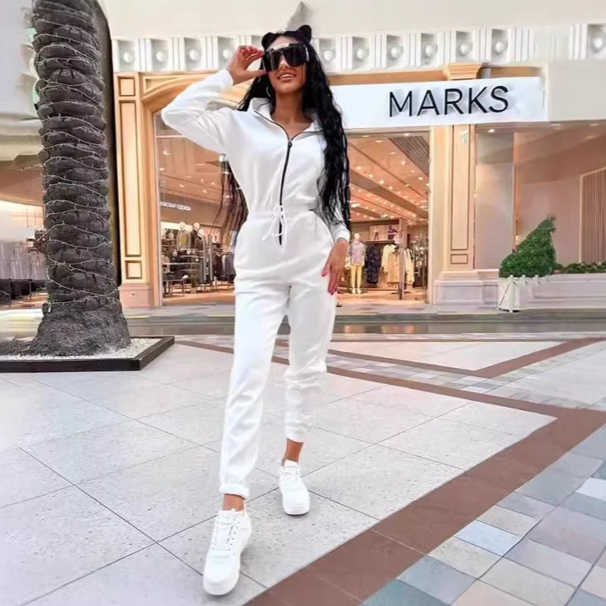 Women's Casual Hooded Drawstring Jogger Jumpsuit with Pockets