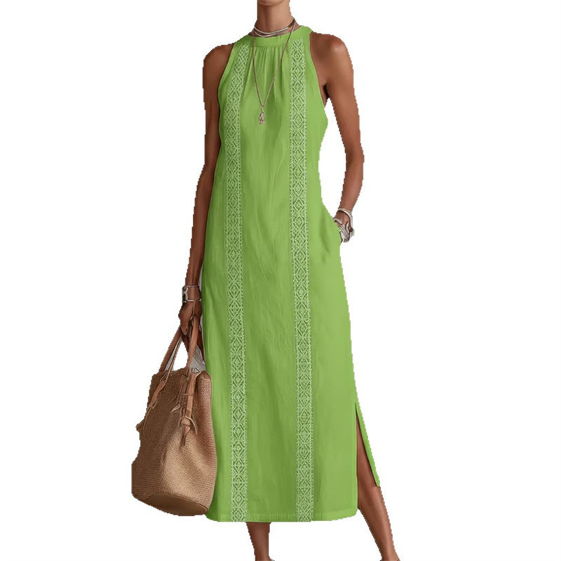 Women's Halter Neck Sleeveless Lace Panel Dress