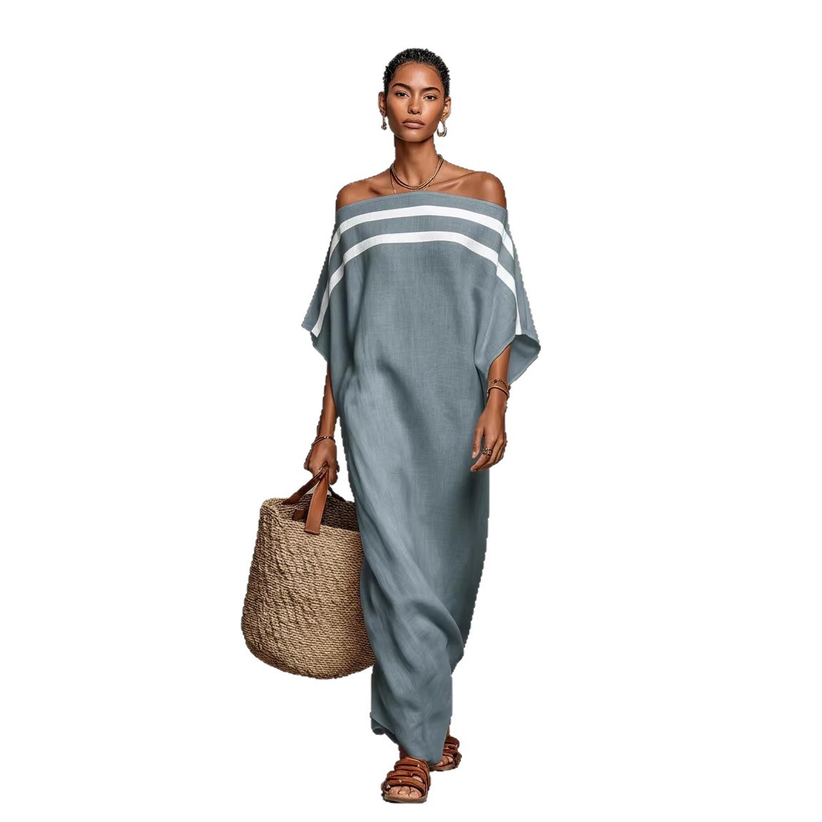 Off-Shoulder Maxi Dress with Batwing Sleeves