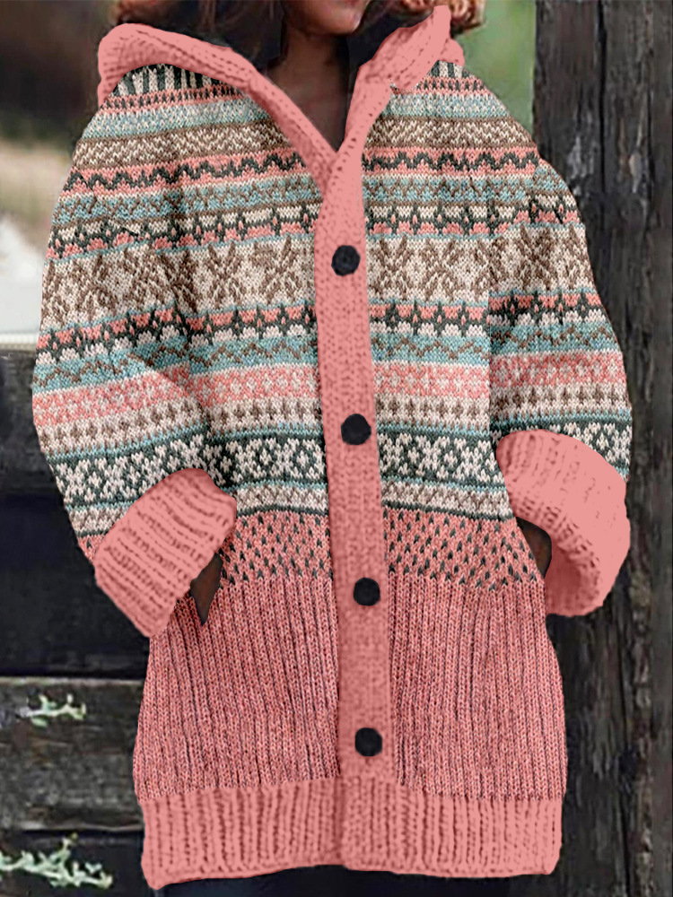 Women's Floral Puppy Rose Print Hooded Button Cardigan Sweater