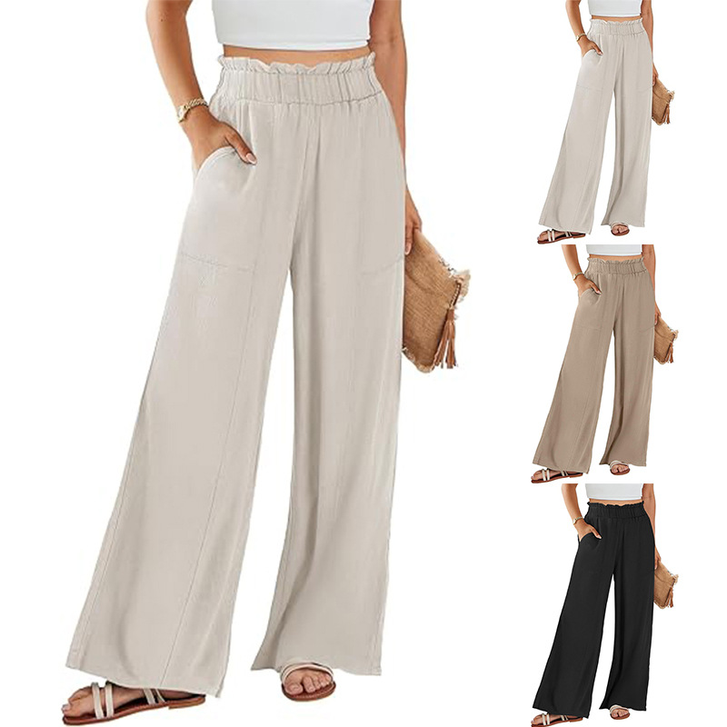 High-Waist Linen-Blend Wide-Leg Pants with Pockets