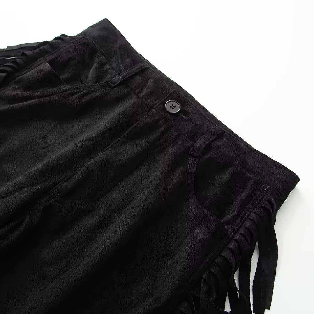 Black Side Fringe Wide-Leg Pants