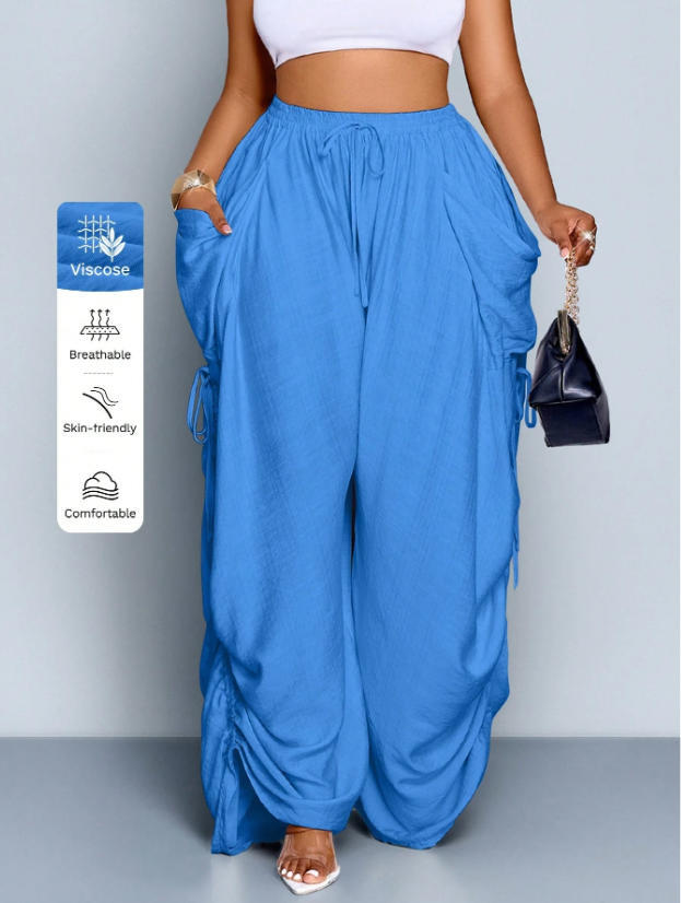 Women's Plus Size High Waist Harem Pants Cotton Linen Drawstring Big Pockets Vintage Punk