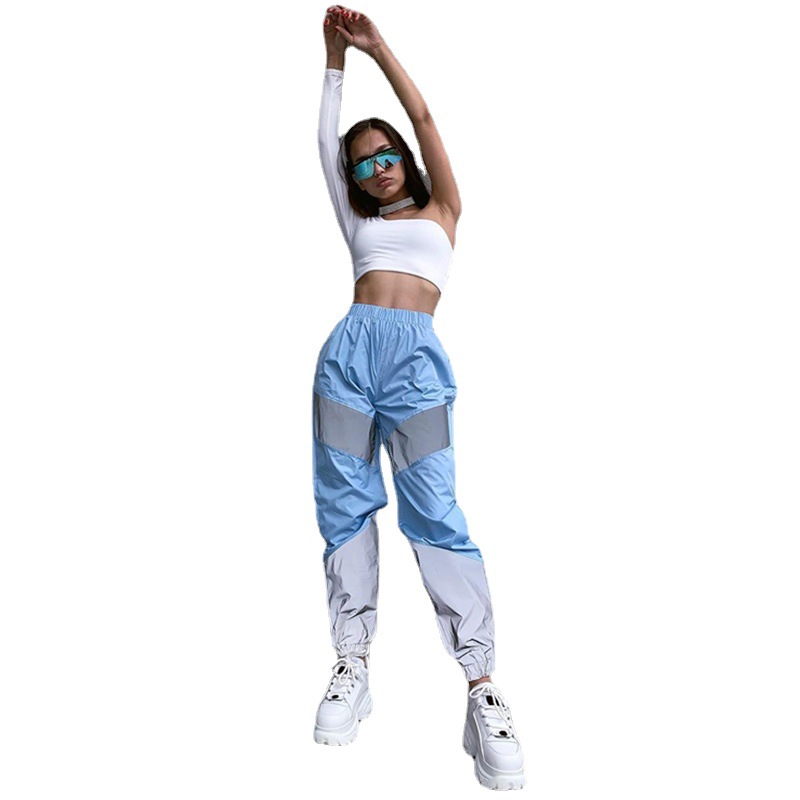 Reflective Sequin Patchwork Joggers Mid-Rise Streetwear Pants