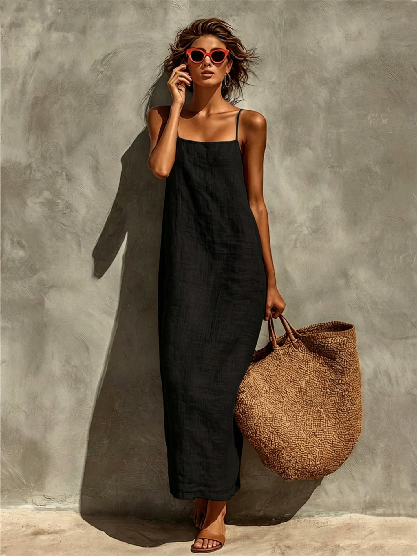 Adjustable Strap Square Neck Boho Vacation Dress