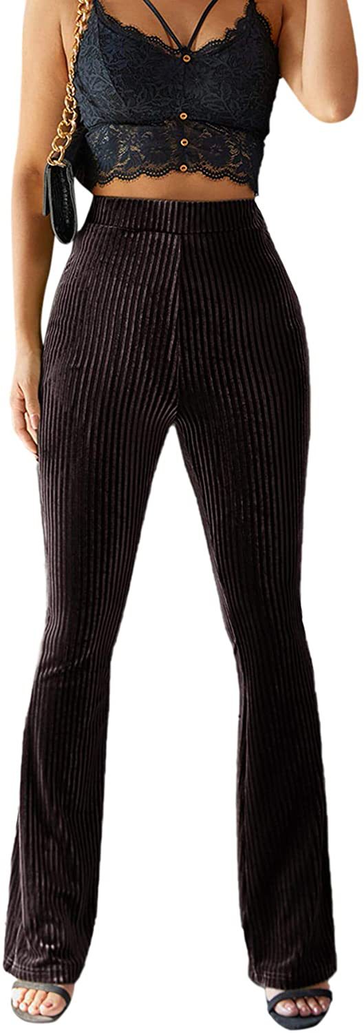 Women's High-Waist Velvet Ribbed Flare Pants