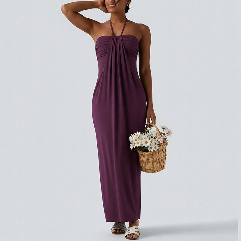 Women's Backless Ruched Tube Dress Solid Color Vacation