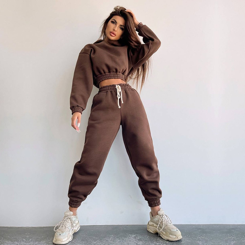 Women's Long Sleeve Hooded Crop Hoodie and Lace-Up Sweatpants Set