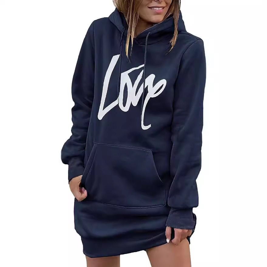 Hooded Midi Sweatshirt Dress with Lace-Up Detail