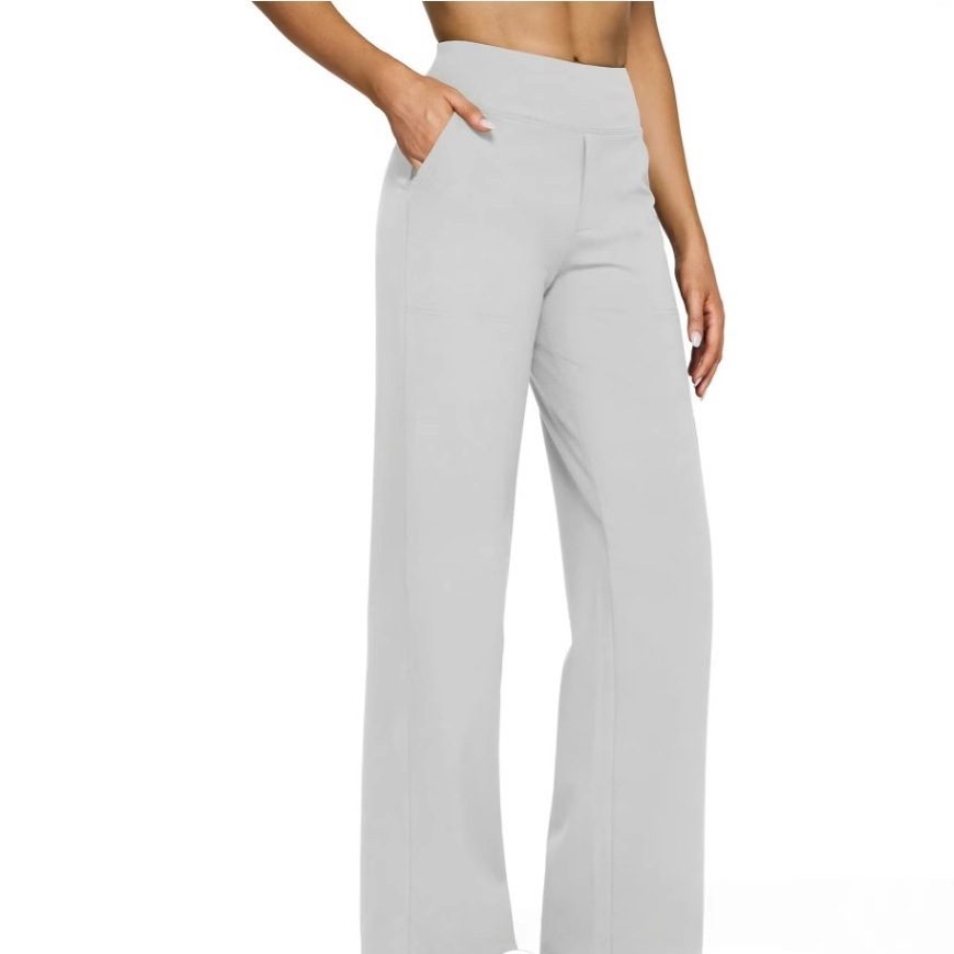 Women's Casual High-Waist Straight-Leg Knit Pants with Pockets