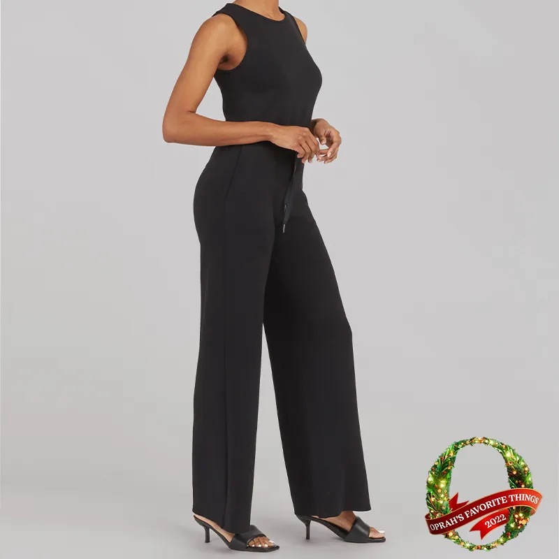Women's Sleeveless Solid Color Straight-Leg Jumpsuit with Pockets
