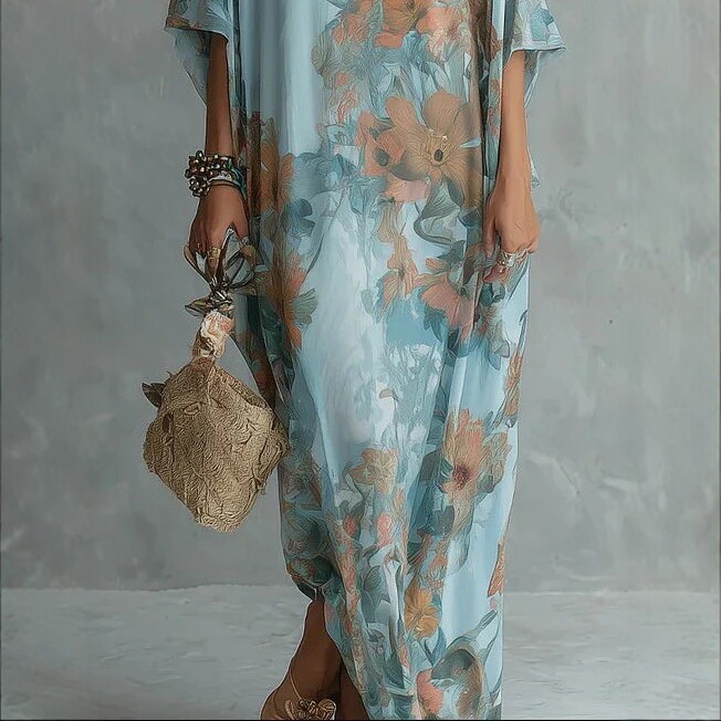Women's Floral Print Off-Shoulder Maxi Dress Loose Fit