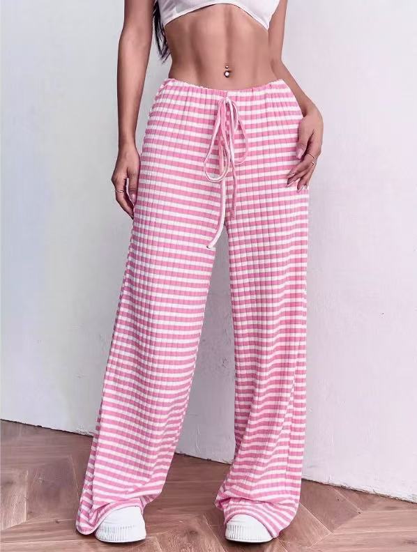 Women's Casual Striped Solid Straight-Leg Pants