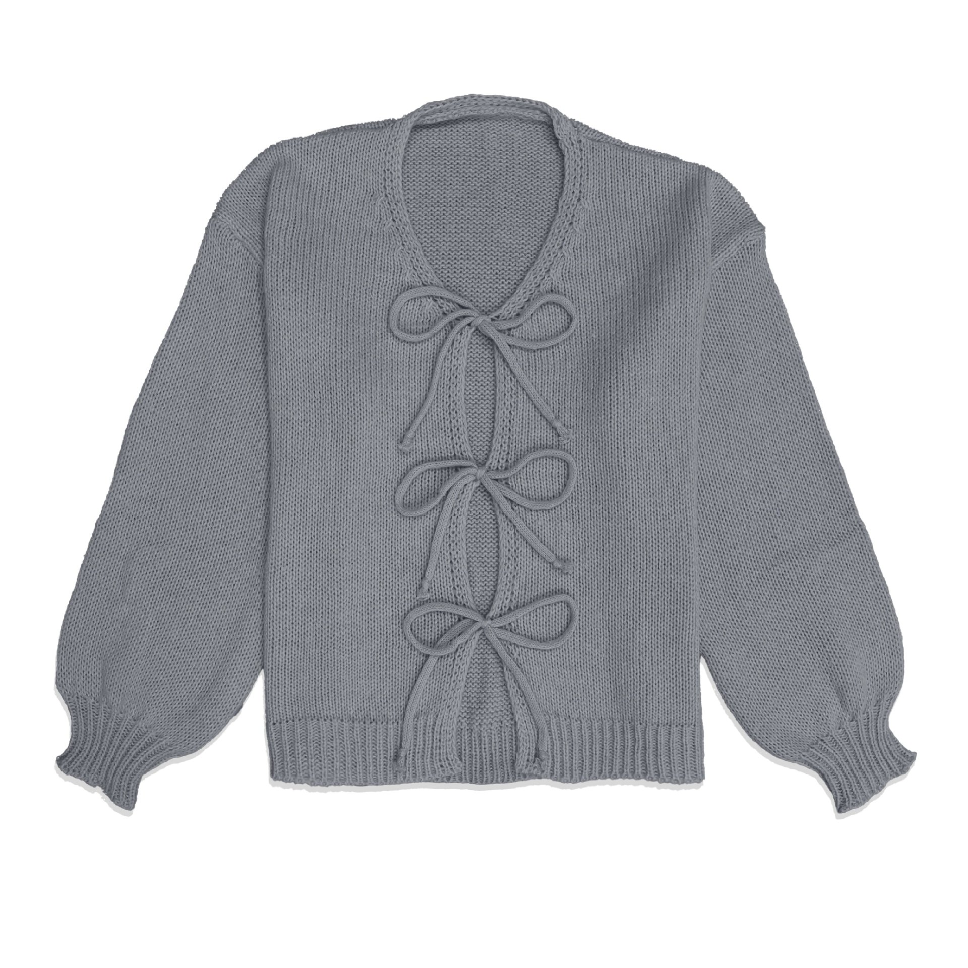 Crewneck Tie-Front Knit Cardigan Sweater