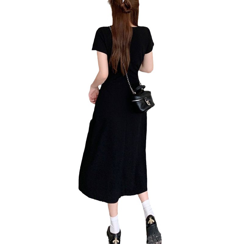 Women's French Tea Break A-Line Midi Dress Short Sleeve Round Neck Solid Color