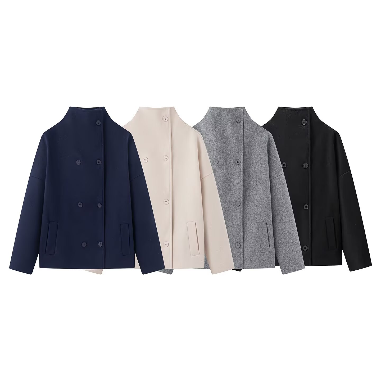 Women's Stand Collar Double-Breasted Blazer Jacket