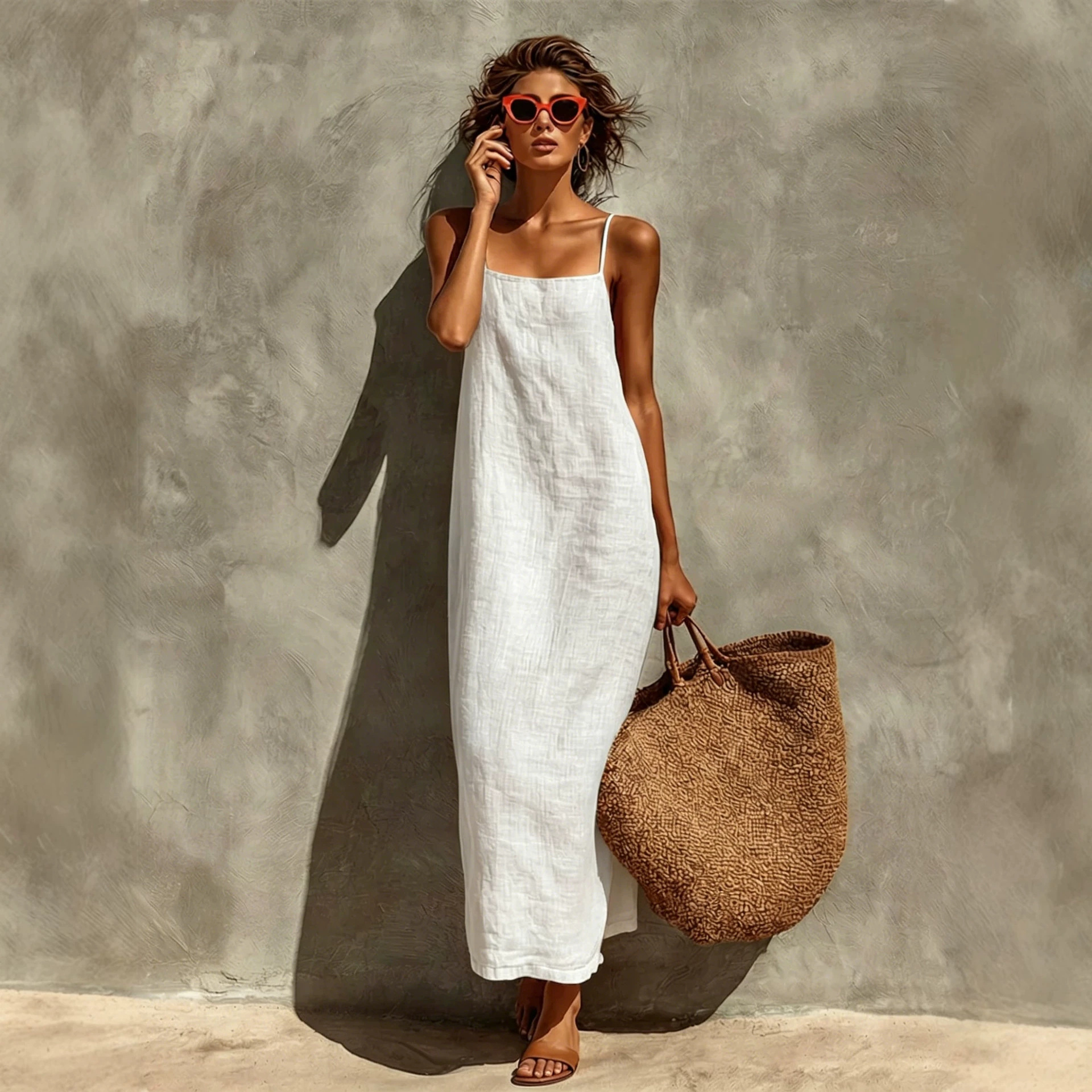Adjustable Strap Square Neck Boho Vacation Dress