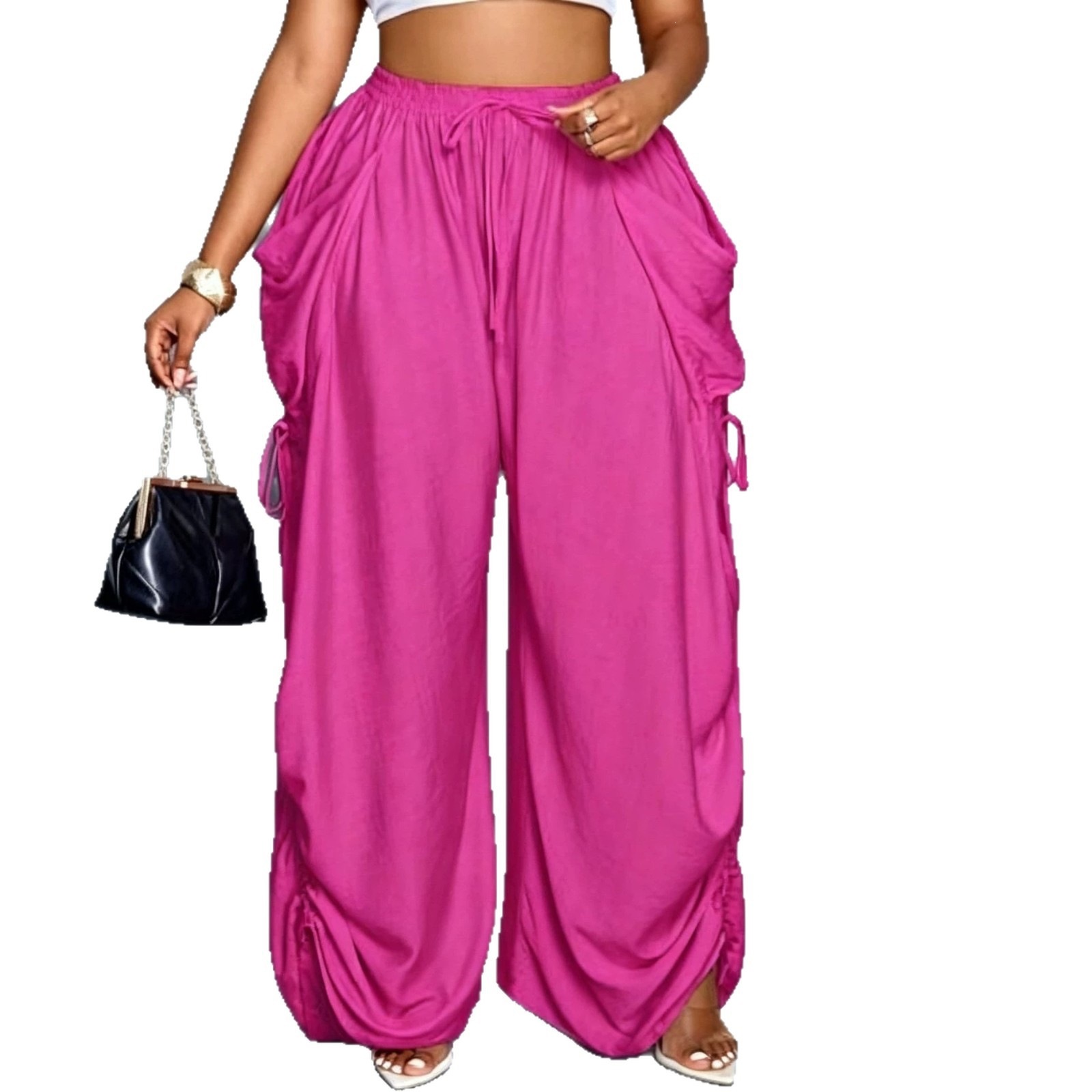 Women's High-Waist Harem Pants Cotton-Linen Drawstring Pockets Plus Size