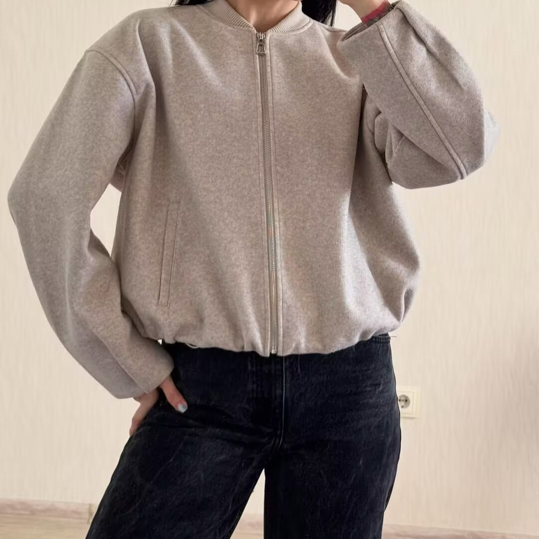 Soft Snap Button Crewneck Casual Jacket