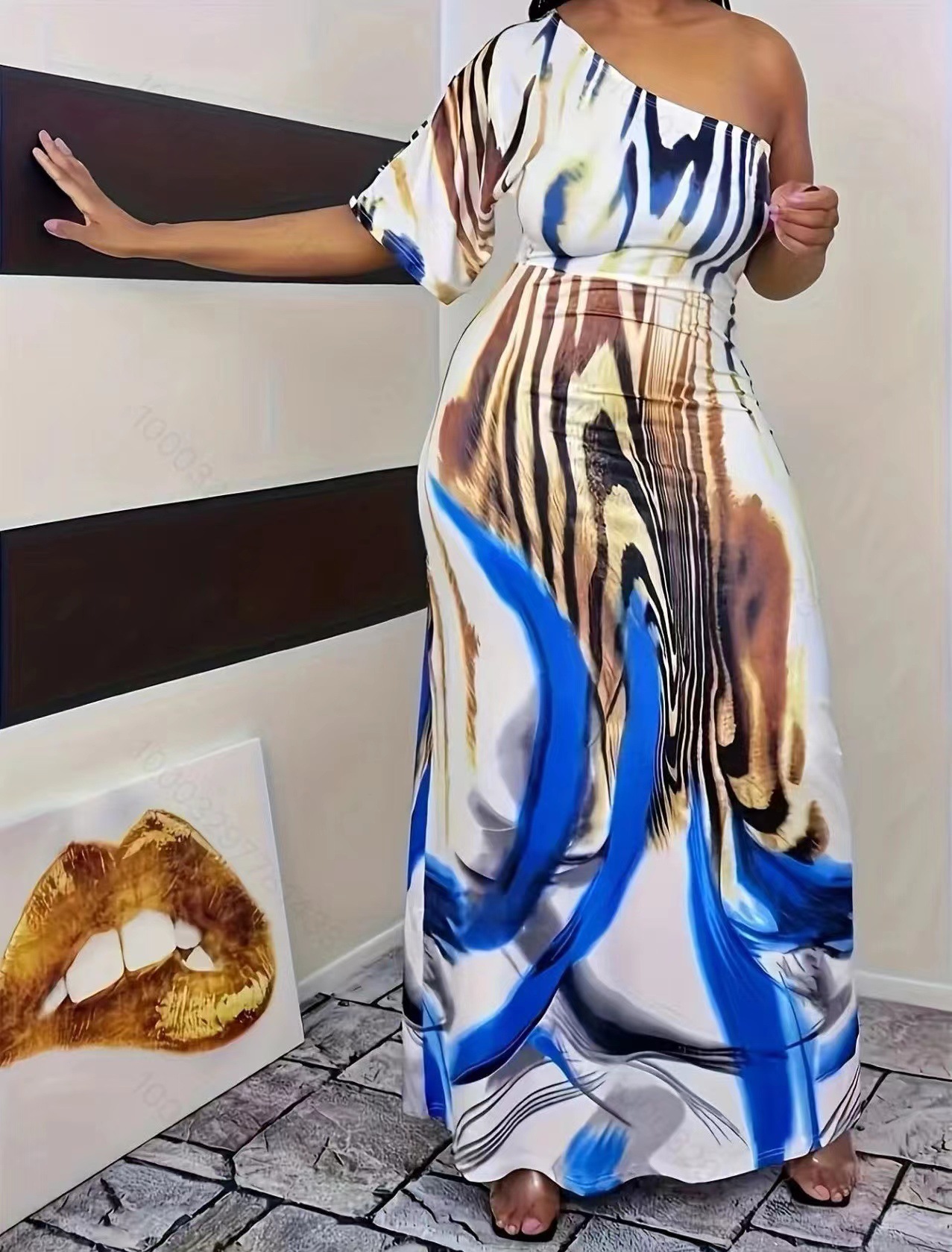 Women's One-Shoulder Cutout Bodycon Maxi Dress