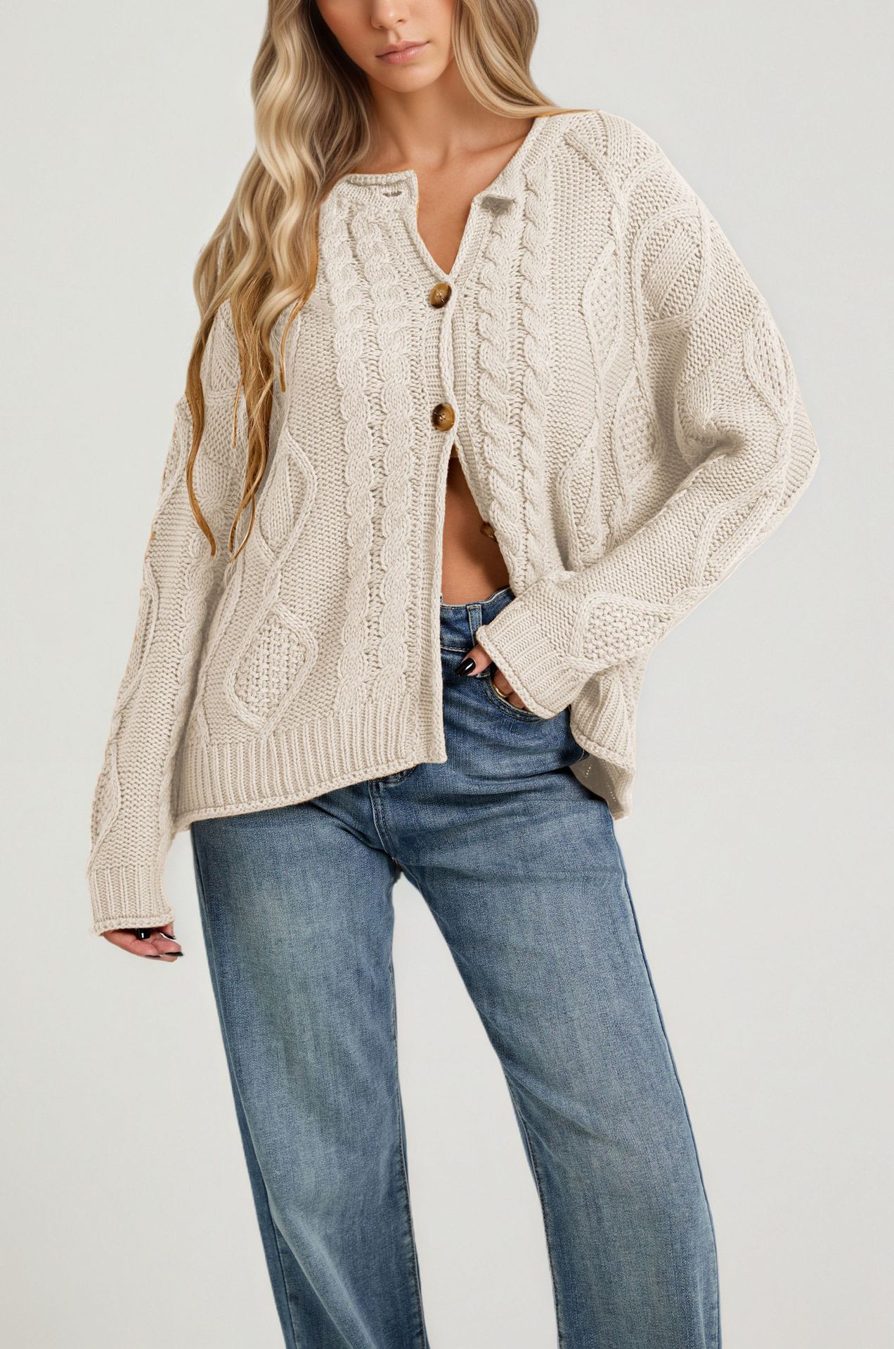 Women's Cable Knit Long Sleeve Cardigan Sweater Coat
