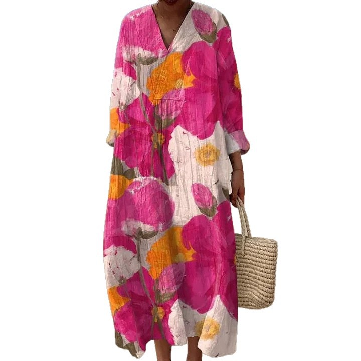 Women's Floral 3D Print Long Sleeve Shirt Dress
