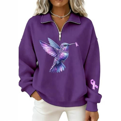Lark Ribbon Print Half-Zip Hoodie for Women
