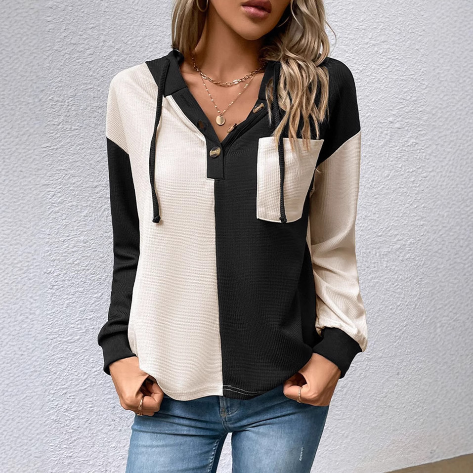 Colorblock Drawstring Drop Shoulder Hooded Sweatshirt