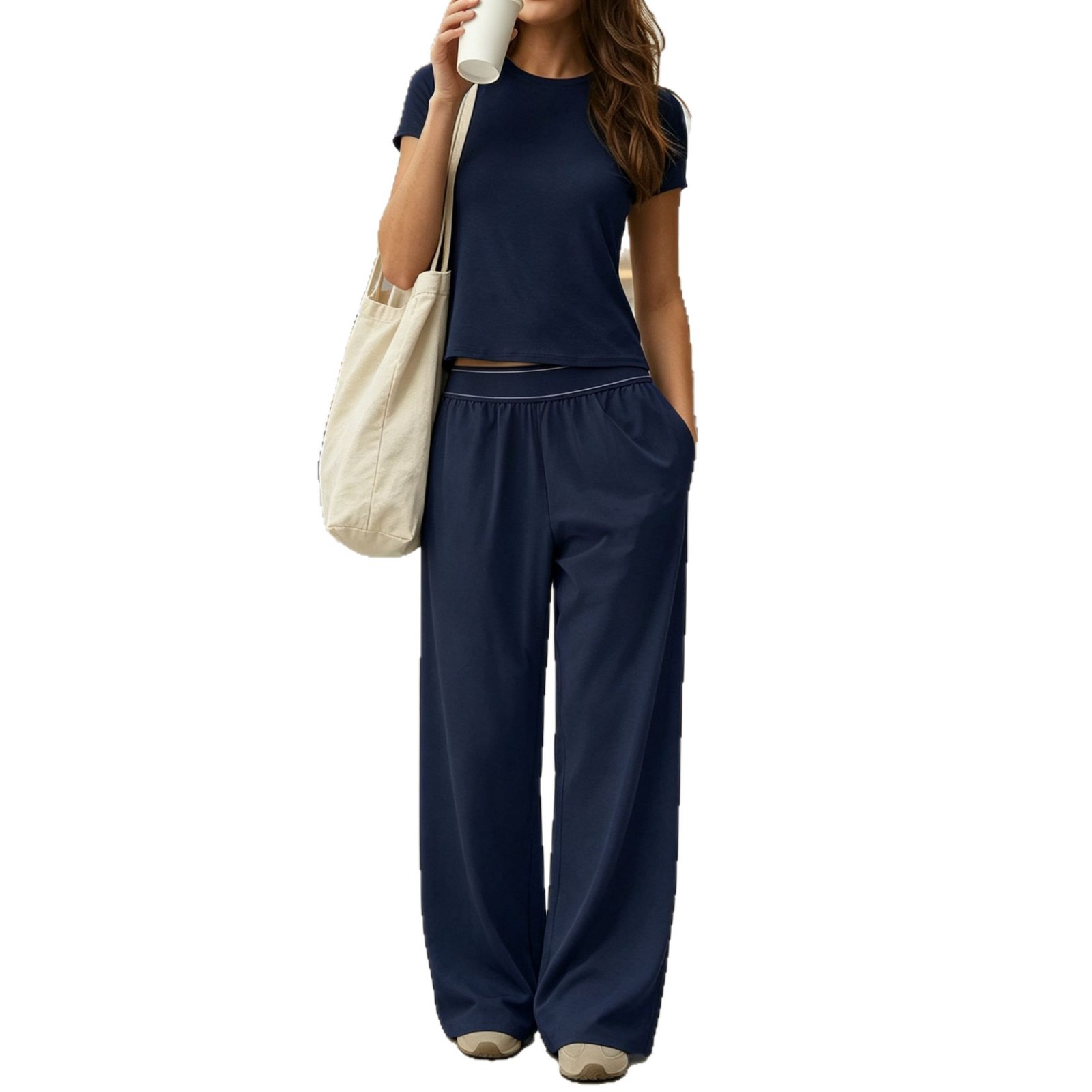 Minimalist Crewneck Short Sleeve Top & Wide-Leg Pants Set