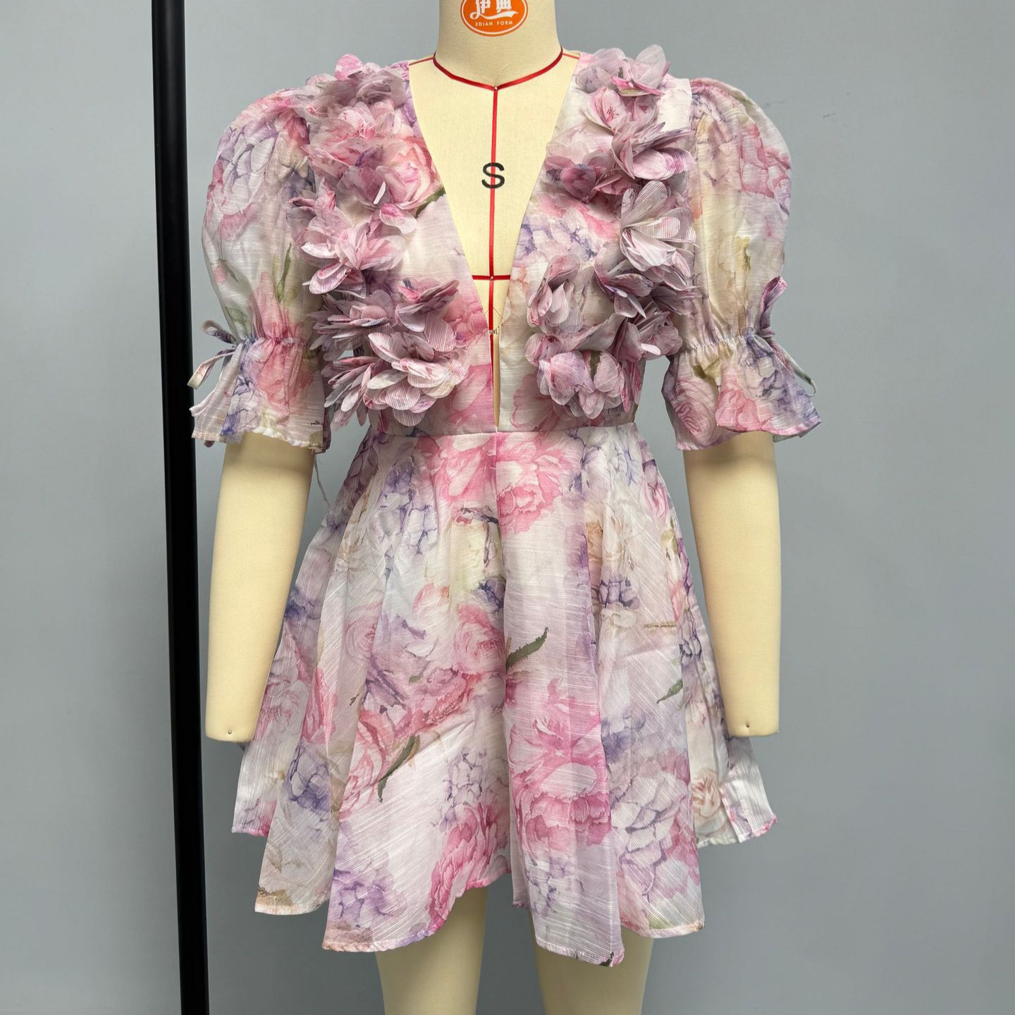 Women's Short Sleeve Chiffon Floral Dress