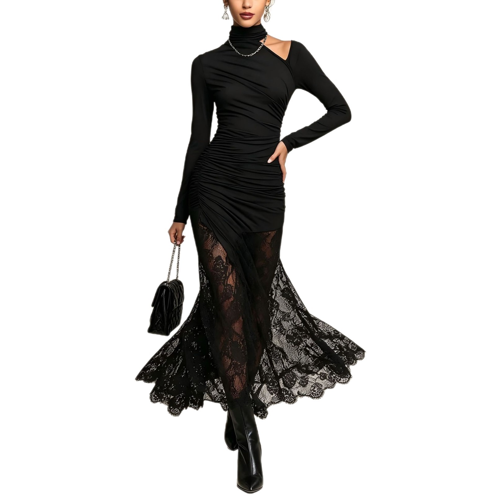 Elegant Lace Panel Off-Shoulder Mermaid Dress