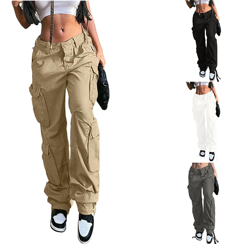 High-Waist Wide-Leg Cargo Pants with Eight Pockets