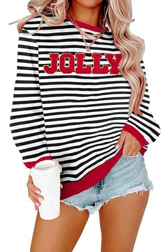 Striped Letter Merry Print Crewneck Sweatshirt