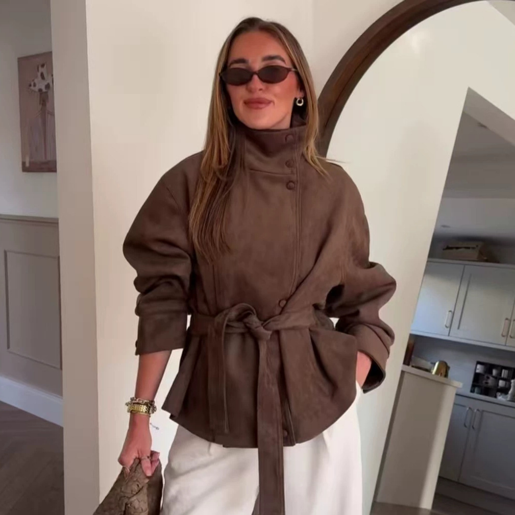 Women's Faux Suede Tie-Waist Short Jacket