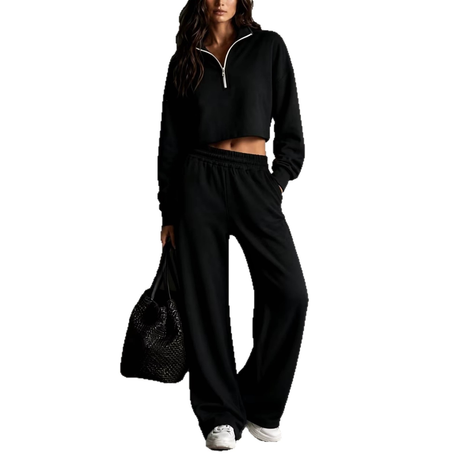 2026 Women's Fall/Winter New Half-Zip Loose Top Wide-Leg Pants Set Casual Sporty Two-Piece