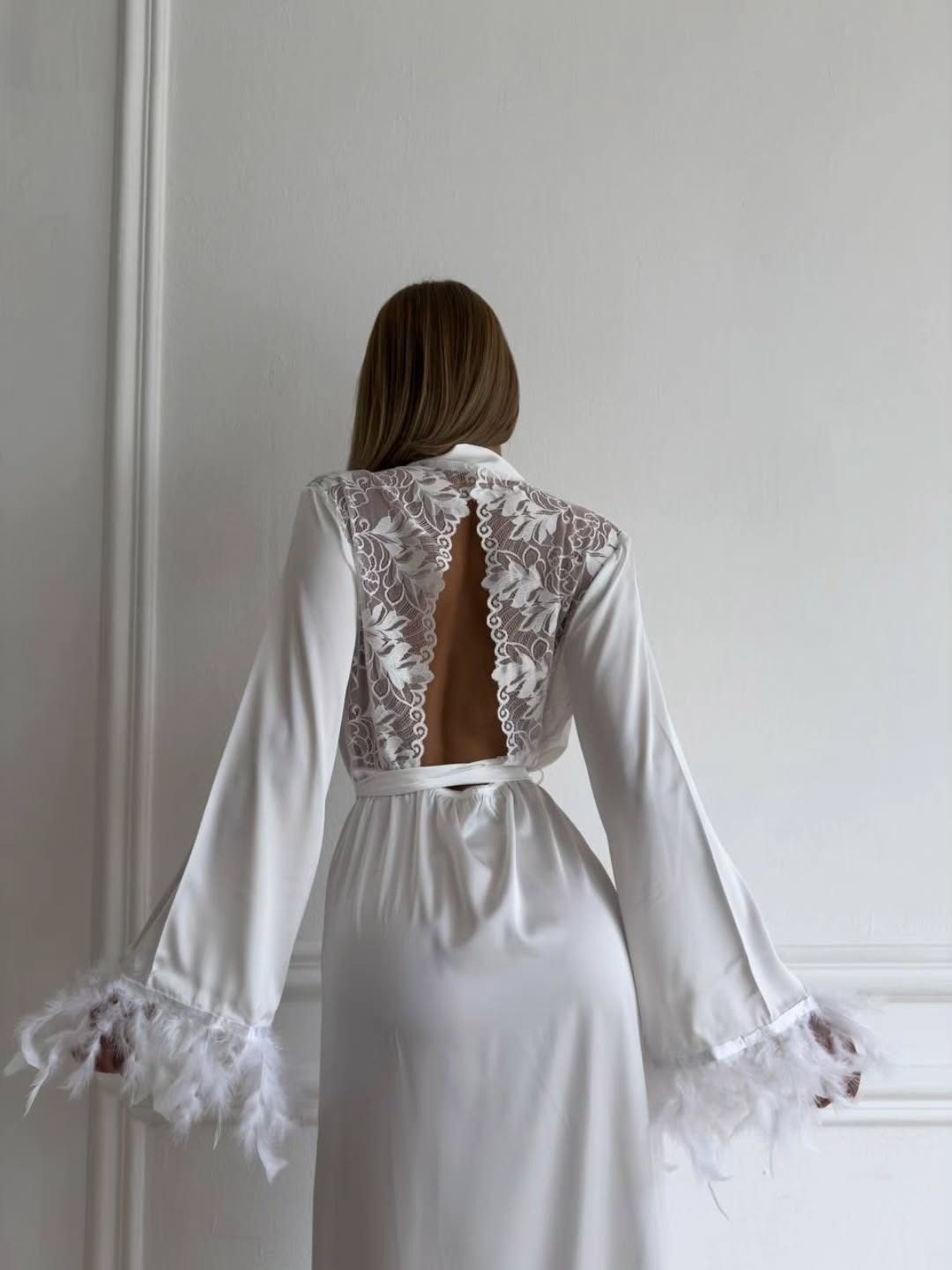 Women's Satin Lace French Style Backless Robe Sleepwear