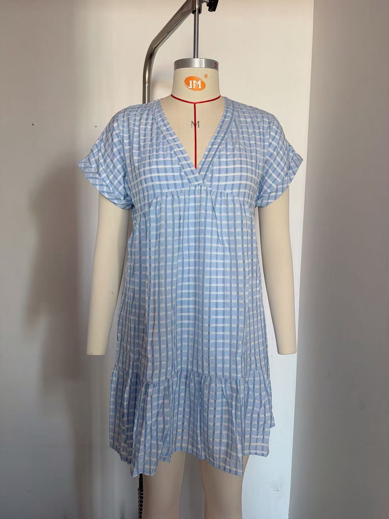 Women's Loose Casual Plaid Short Sleeve Dress