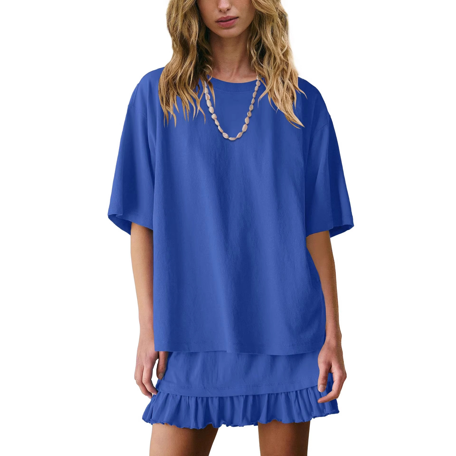 Women's Solid Color Loose Fit Casual Two-Piece Pajama Set with Ruched Detail