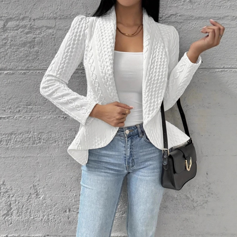 Women's Solid Color Open-Front Cardigan Jacket, White, Fall & Winter
