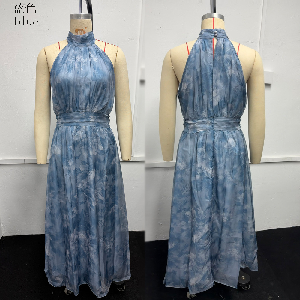 Women's Bodycon Mesh Floral Print High Slit Cami Long Dress