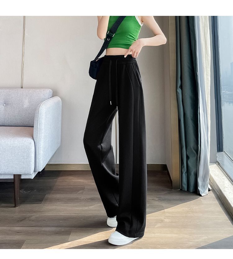 American-Style Banana Wide-Leg Sweatpants for Women, Loose Relaxed Fit, Gray/Black