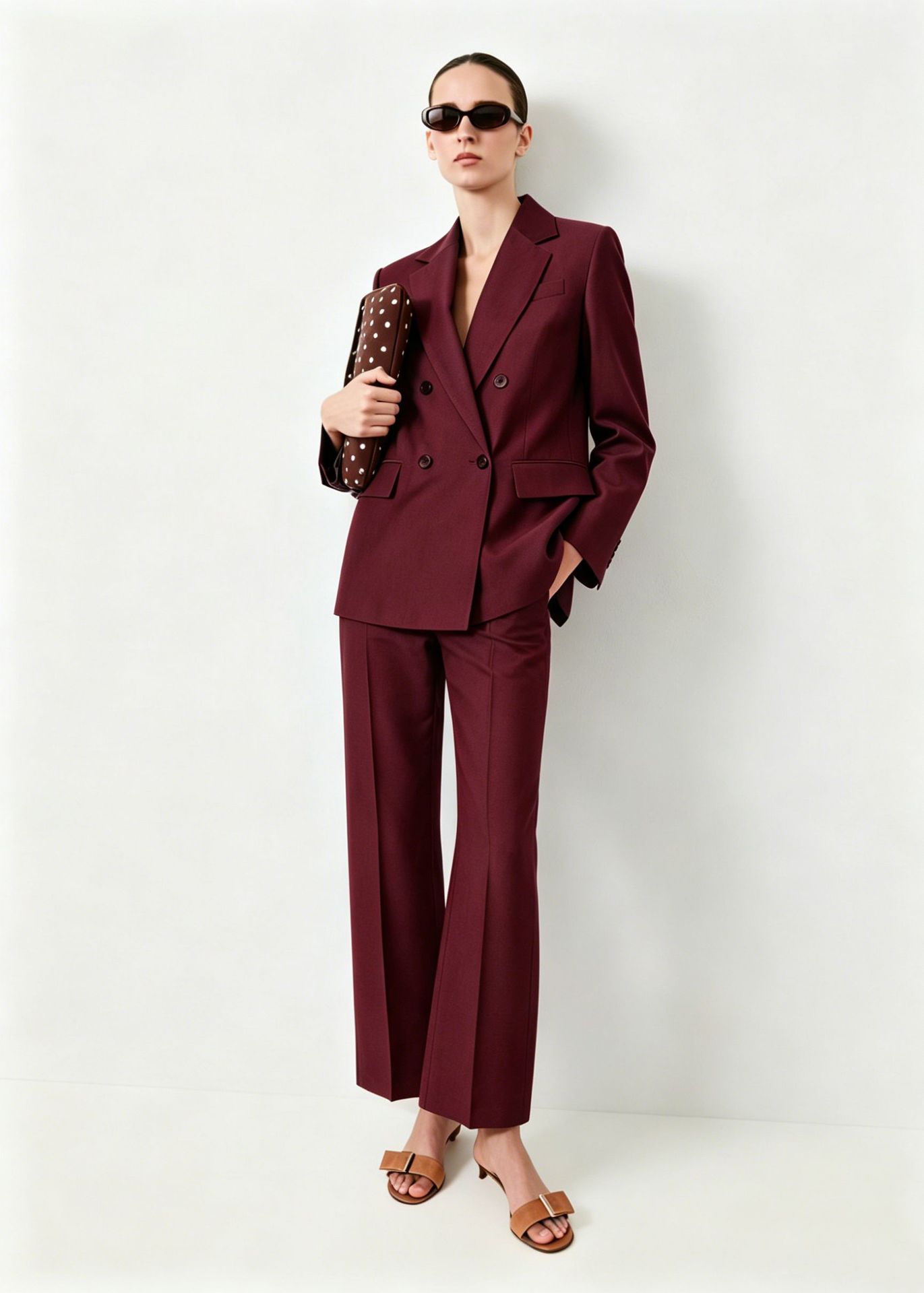 Women's Red Blazer and Straight-Leg Pants Set