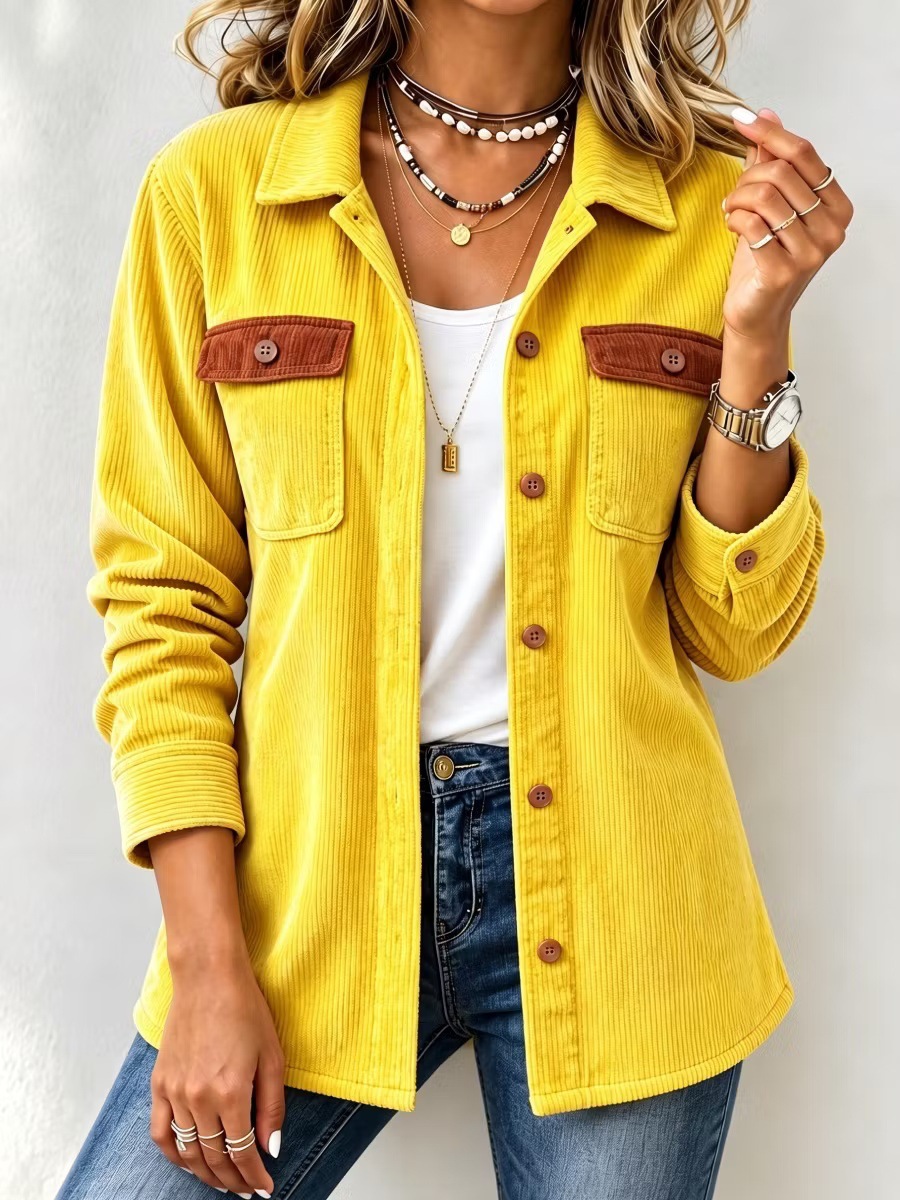 Women's Corduroy Button Pocket Casual Jacket