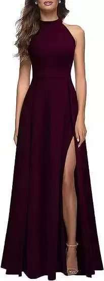 Women's Halter Neck High Slit Long Cocktail Evening Dress