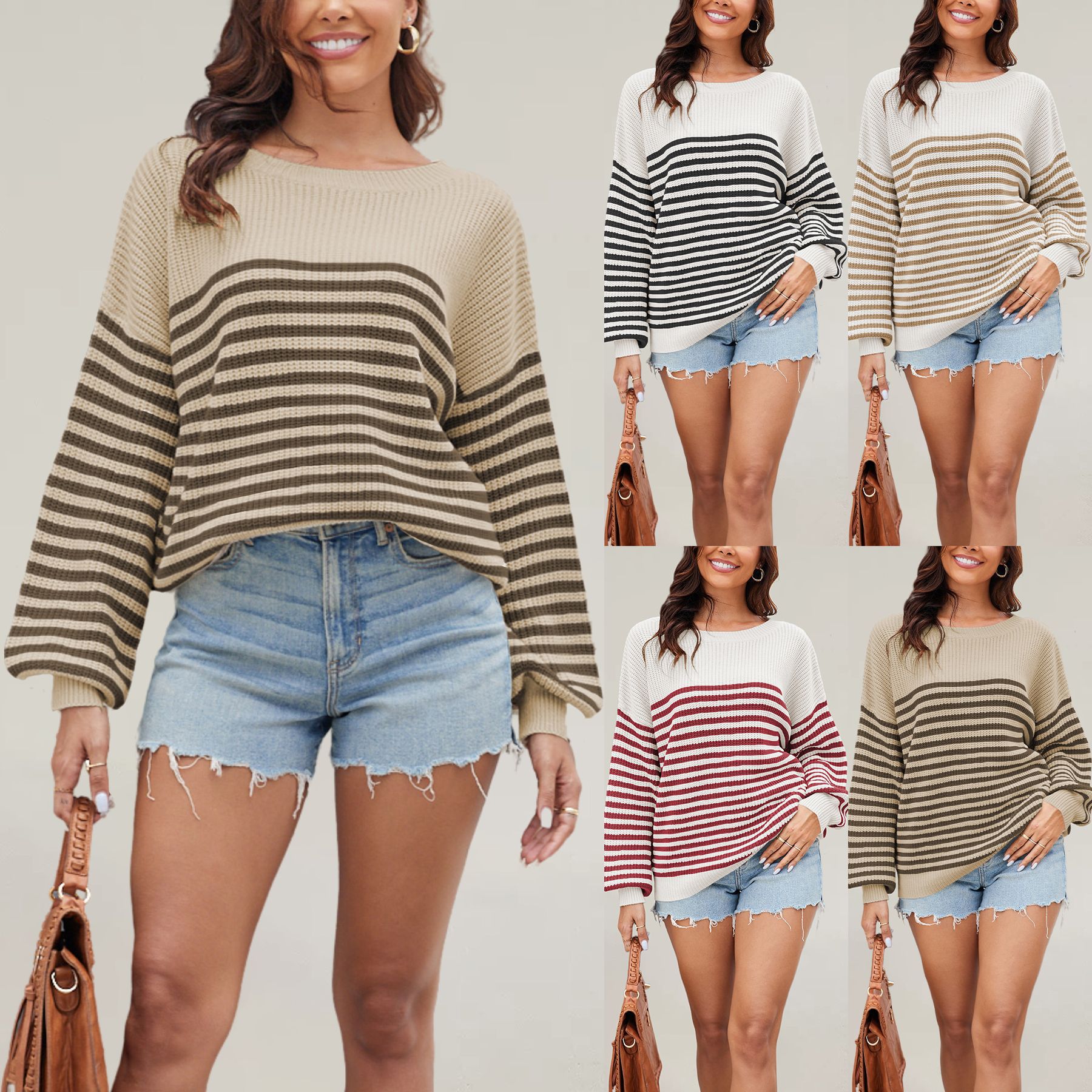 Striped Crewneck Loose Knit Sweater