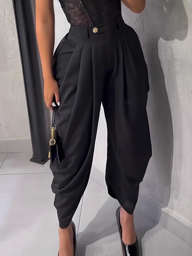 High-Waist Asymmetric Twist Pleated Harem Pants