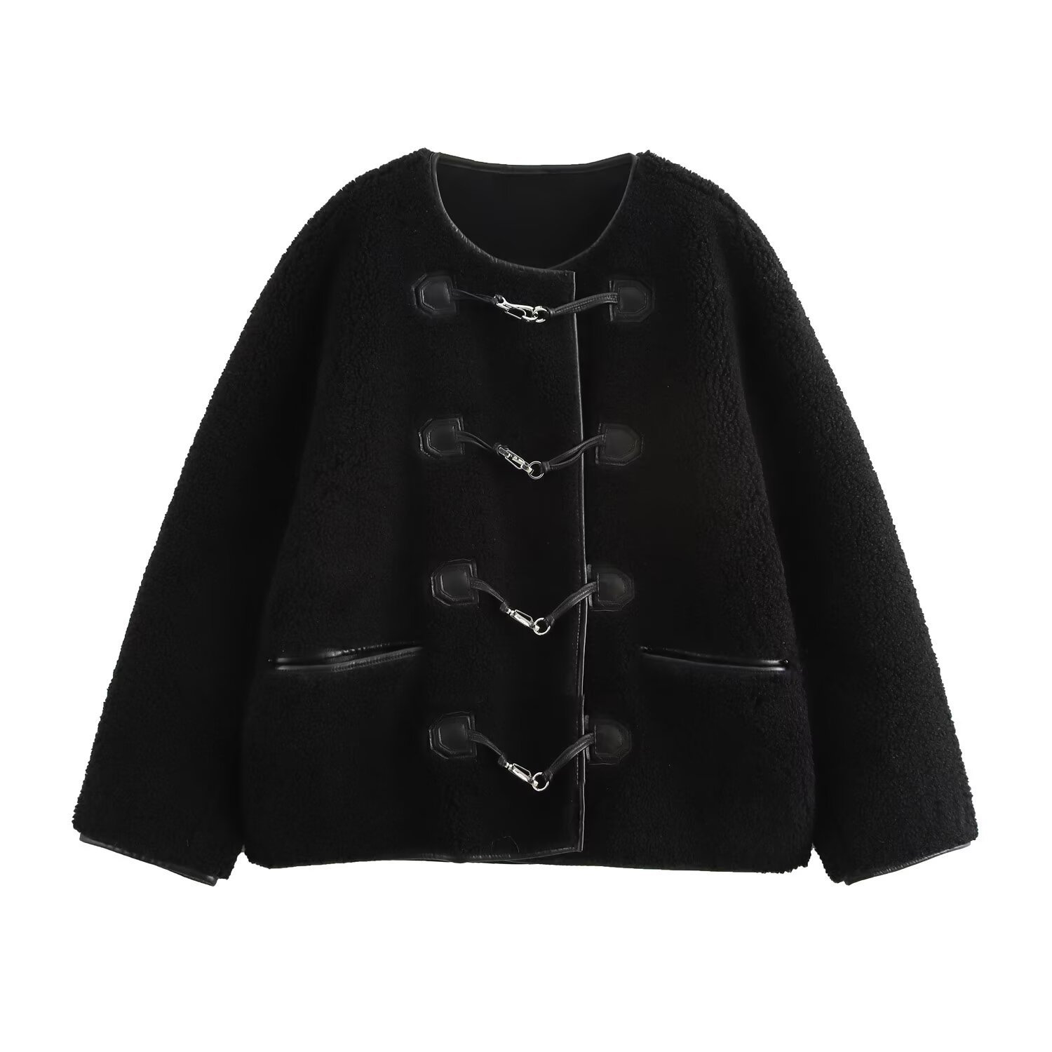 Women's Faux Fur & Leather Panel Jacket Streetwear Casual Coat