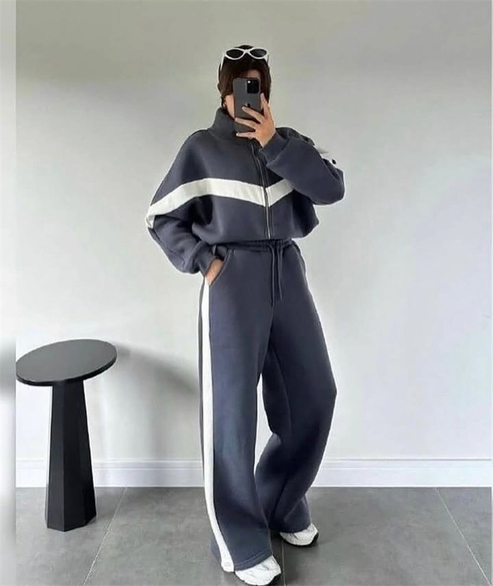 Women's Casual Zip-Up Cardigan and Pants Two-Piece Set