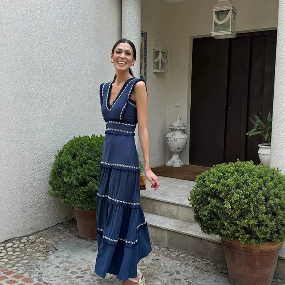 Women's Color-Block Layered Fringe Dress